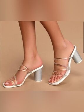 Dolce Vita White Slip-On Heeled Sandals with Clear Straps Sz 7.5